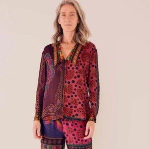 Farm Rio | Mixed Scarves Silk Button Down Top